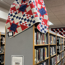 Quilts of Valor display at the library. This quilts have been made and given to military veterans for their service.